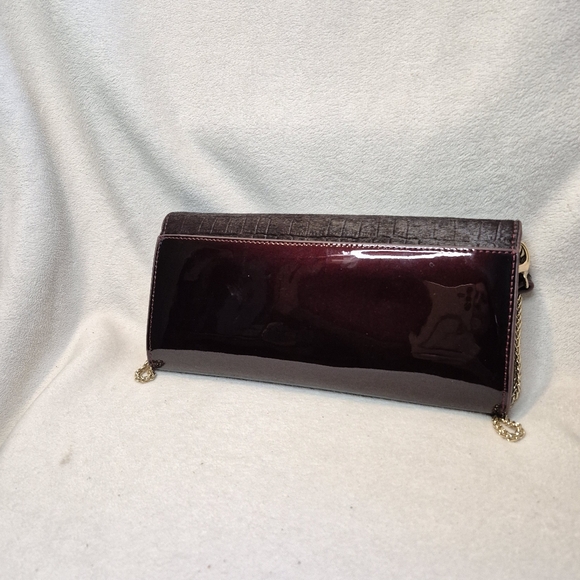 WHBM Embossed Calfhair & Patent Leather Clutch Evening Bag - Port Wine / Oxblood - Picture 4 of 8